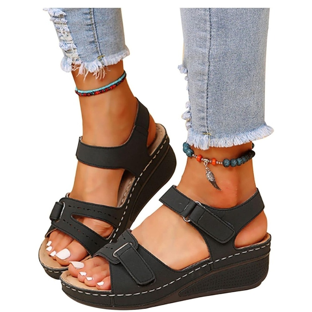Women Classic Elegant Summer Sandals Wedge Heels Soft Bottom Wedges‎ Shoes sz 9